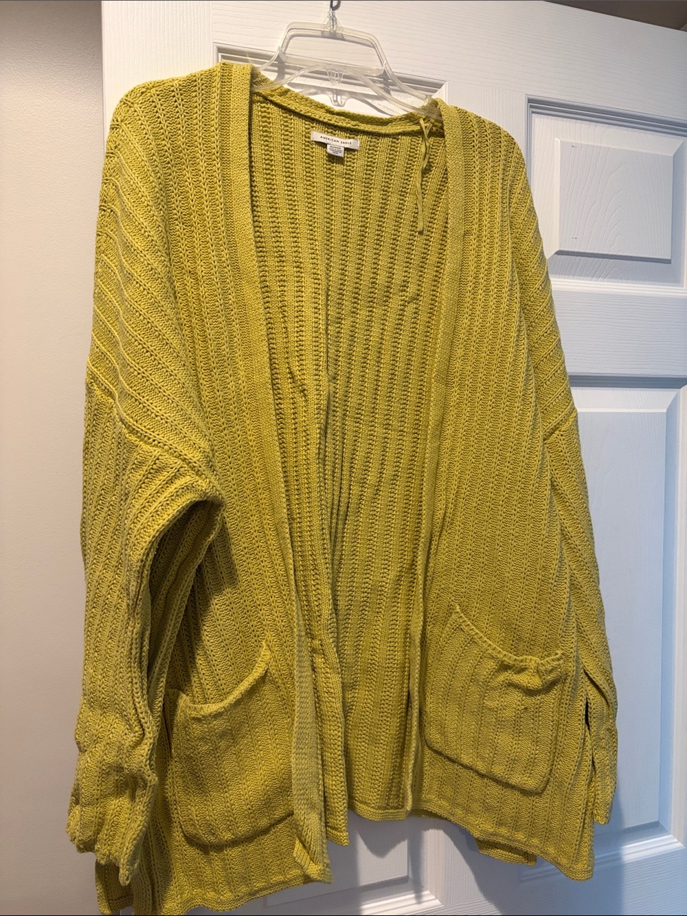 AE Oversized Open-Front Knit Cardigan Sweater - Yellow-Green